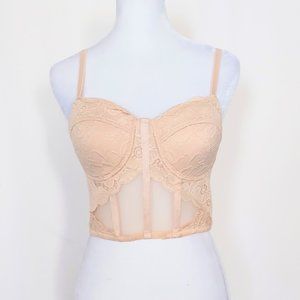 Say What Padded Front Lace Corset Top Size Medium Adjustable Zippered Peach